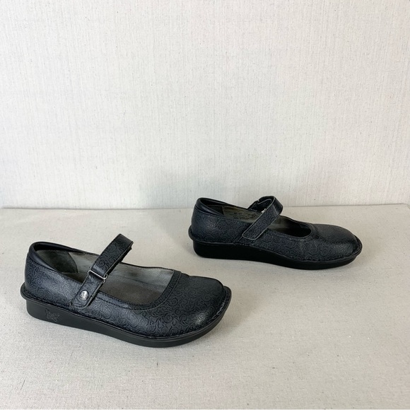 Alegria Belle Black Swirl BEL-521 Embossed Leather Mary Jane Flats - Size 7-7.5 - Picture 7 of 14
